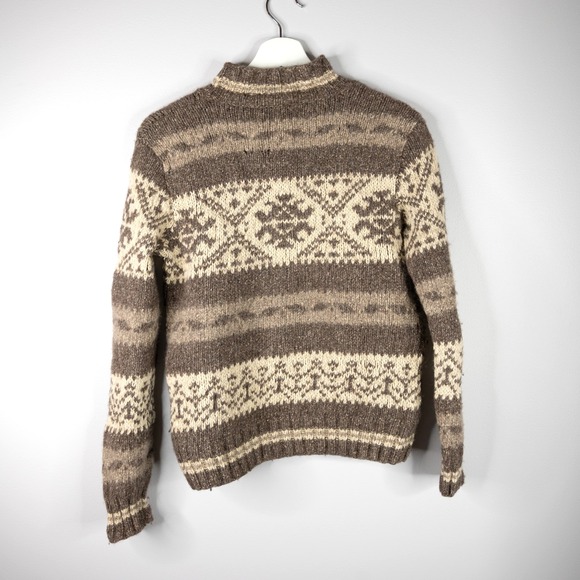 Exclusive Hand Knit Ralph Lauren Vtg Wool Sweater sz M unisex Brown Fair Isle - Picture 3 of 11